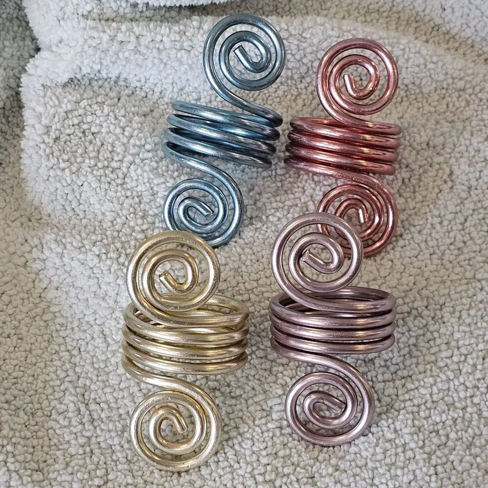 Spiral Metal Colored Napkin Rings Serviette Holders Eclectic Ornate Set‎ Of 4